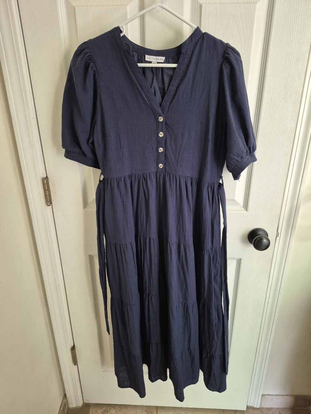 Baltic Born Camille Navy Button-Front Tiered Midi Dress